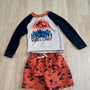 Gerber Kids Swim Rashguard Set - Orange and Navy